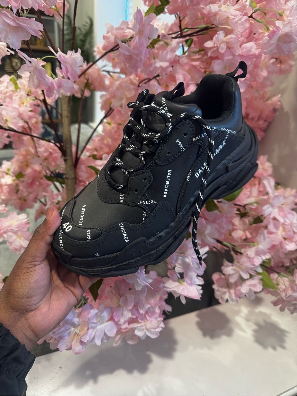 Balenciaga Triple S All Over Logo Sneakers – Black – Men’s Size 7